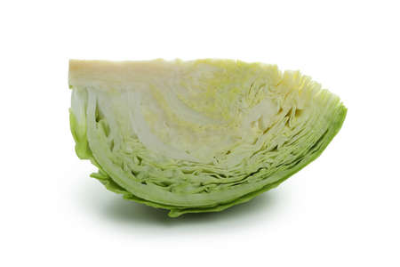 Fresh green cabbage isolated on white backgroundの写真素材