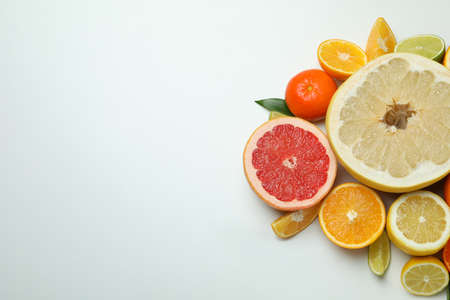 Ripe citrus on white background, space for textの写真素材