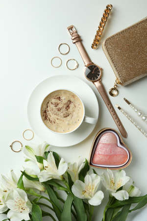 Female concept with different accessories on white backgroundの写真素材