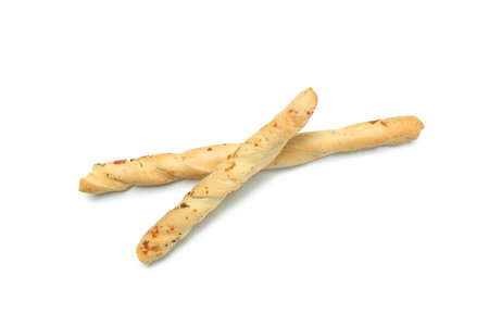 Tasty grissini breadsticks isolated on white background