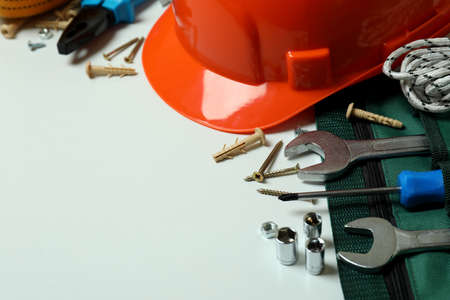 Concept of Labor Day with construction tools on white backgroundの写真素材
