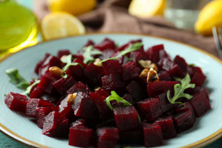 Concept of tasty eating with beet salad, close upの写真素材