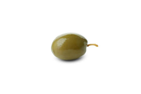 Tasty green olive isolated on white backgroundの写真素材