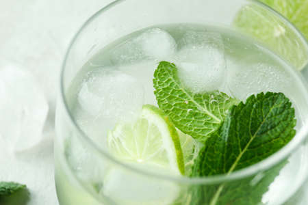 Glass of fresh mojito cocktail, close up