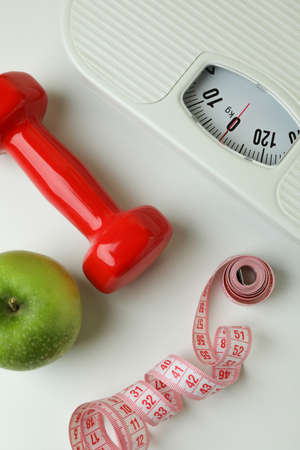 Weight loss accessories on white background, top viewの写真素材