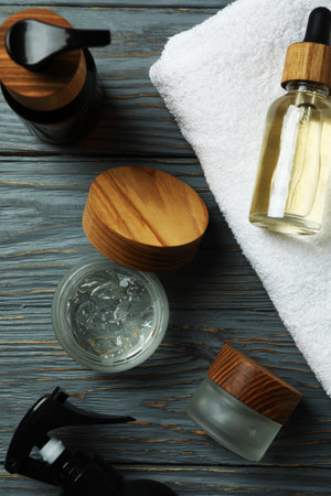 Concept of men's hygiene tools on wooden tableの写真素材