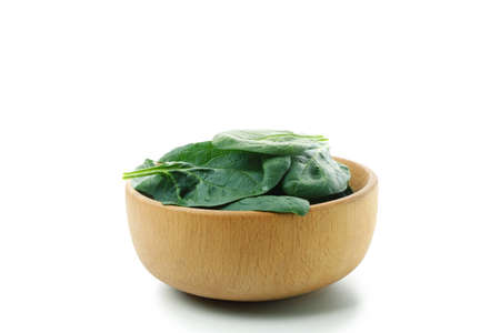 Bowl of spinach isolated on white backgroundの写真素材