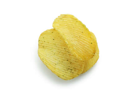 Group of potato chips isolated on white backgroundの写真素材