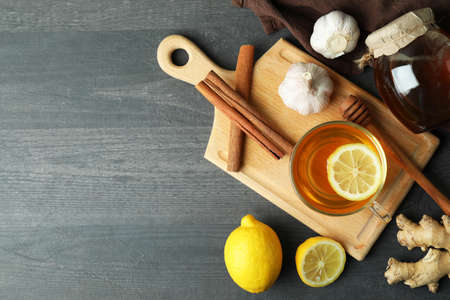 Concept of alternative cold treatment on dark wooden table