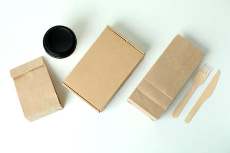Delivery containers for takeaway food on white background