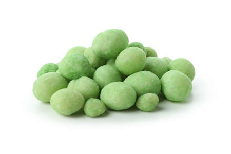 Tasty wasabi nuts isolated on white backgroundの写真素材