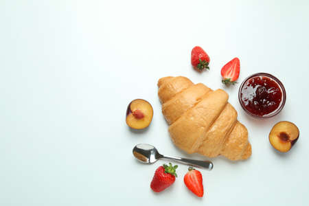 Concept of tasty breakfast with growing on white backgroundの写真素材