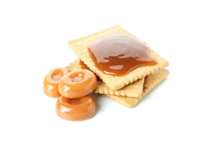 Cookies with caramel isolated on white backgroundの写真素材