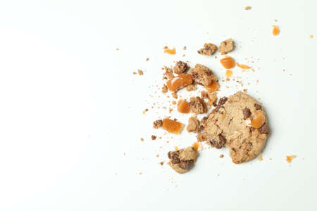 Tasty cookie with caramel on white backgroundの写真素材