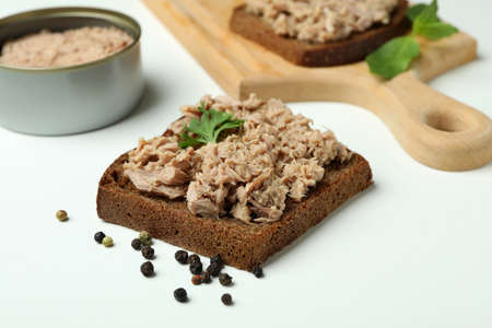 Tasty tuna sandwiches on white background, close upの写真素材