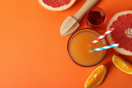 Concept of cooking Tequila sunrise cocktail on orange backgroundの写真素材
