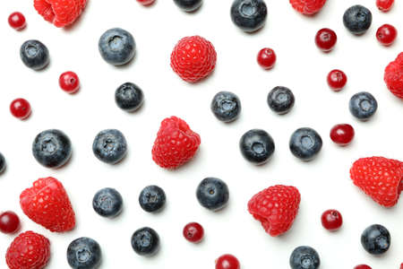 Delicious fresh berry mix on white backgroundの写真素材