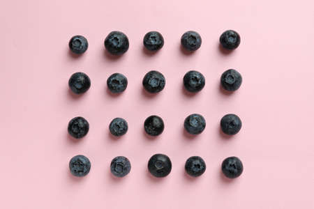 Fresh berry concept with blueberry on pink backgroundの写真素材
