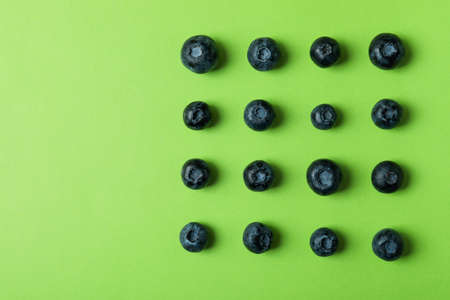 Fresh berry concept with blueberry on green background