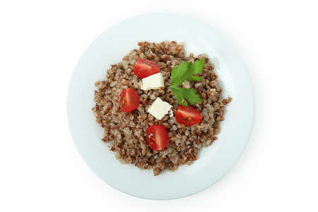 Tasty cooked buckwheat isolated on white backgroundの写真素材