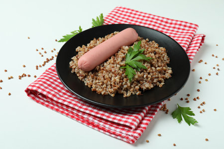 Concept of tasty eating with buckwheat on white backgroundの写真素材