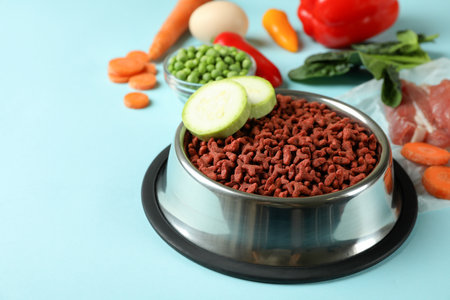 Concept of organic pet food on blue backgroundの写真素材
