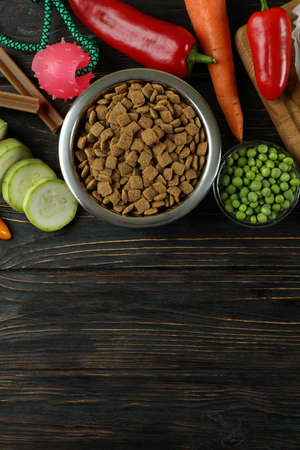 Concept of organic pet food on wooden backgroundの写真素材