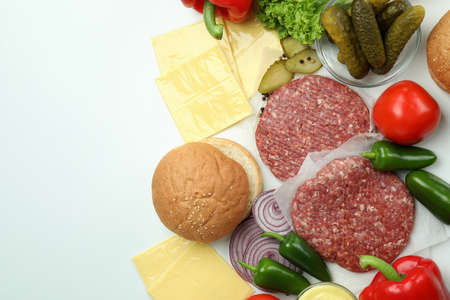 Concept of cooking burger on white backgroundの写真素材