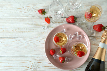 Concept of delicious drink with Rossini cocktail on white wooden tableの写真素材