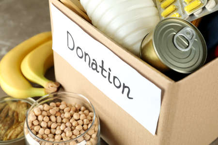 Concept of donate with donation box, close up
