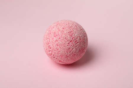 Bath ball on pink background, close upの写真素材