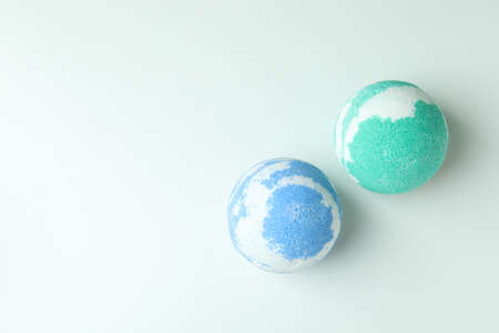 Colorful bath balls on white background, close up
