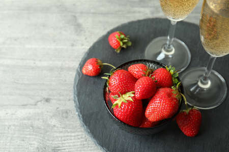 Concept of delicious drink with Rossini cocktails on gray textured tableの写真素材