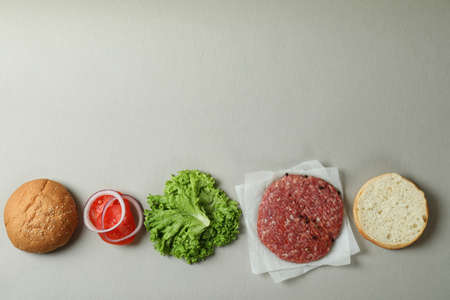 Concept of cooking burger with burger ingredientsの写真素材