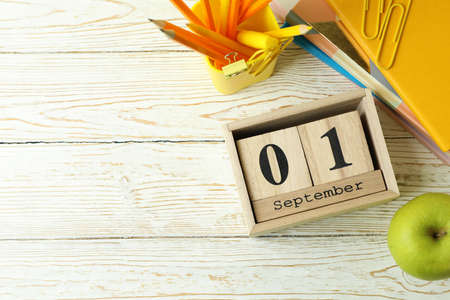 September 1 concept on white wooden tableの写真素材