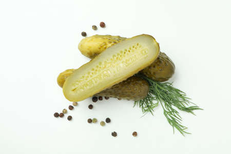 Fresh pickles and spices on white backgroundの写真素材