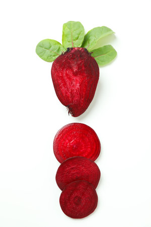Chopped ripe red beet on white backgroundの写真素材