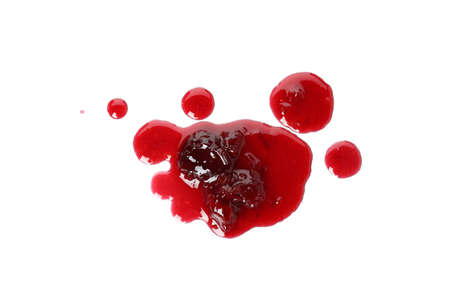 Tasty cherry jam isolated on white backgroundの写真素材