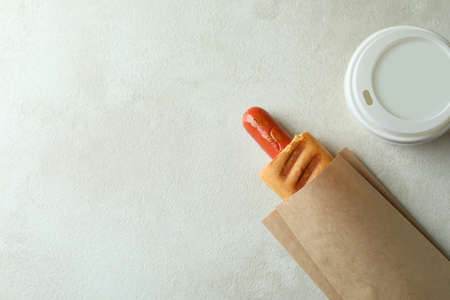 Concept of tasty food with french hot dogの写真素材