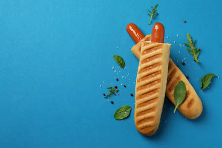 Concept of tasty food with french hot dog