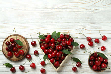 Concept of sweet berry with red cherryの写真素材