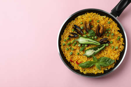 Concept of delicious food with Spanish Paellaの写真素材