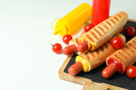 Concept of tasty food with french hot dogの写真素材
