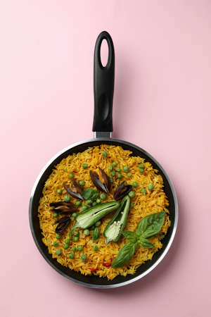 Concept of delicious food with Spanish Paellaの写真素材