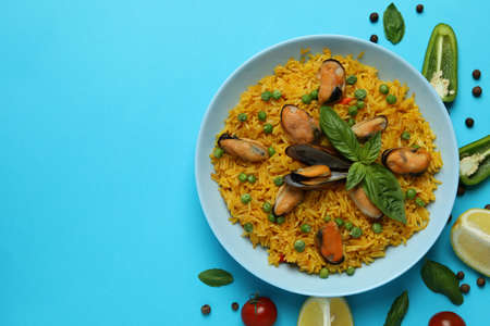 Concept of delicious food with Spanish Paella