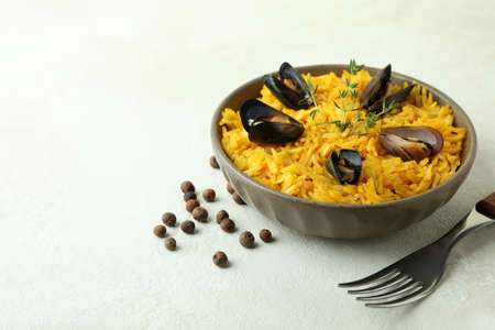 Concept of delicious food with Spanish Paellaの写真素材