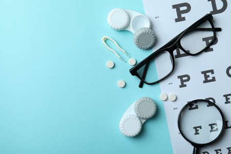 Concept of contact lenses for eyes, health care