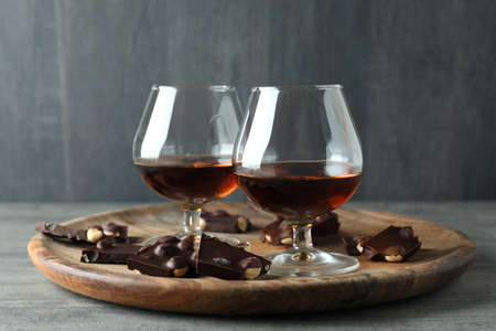 Concept of hard alcoholic drinks with cognac