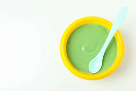 Concept of baby food on white backgroundの写真素材