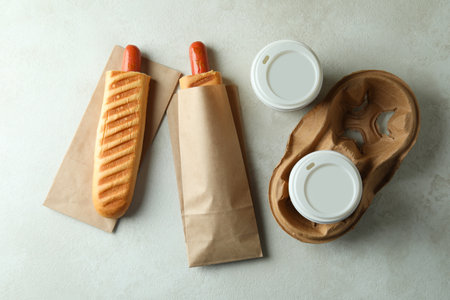 Concept of tasty food with french hot dogの写真素材